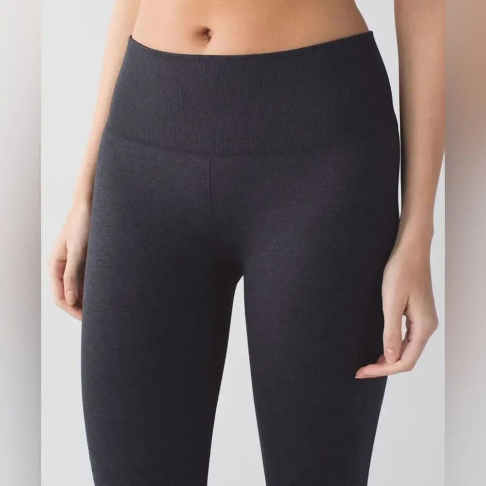 Lululemon In The Flow Crop II Ruched Capri Seamless Leggings Heathered Deep Coal